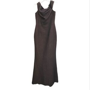 TERI JON Rickie Freeman Black Copper Metallic Long Dress Size 4 NWT